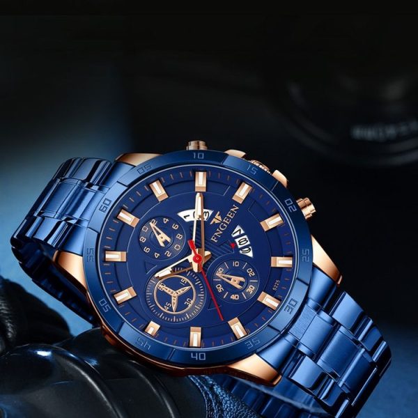 FNGEEN 5225 Multifunctional Waterproof Quartz Watch, Color: Brown Leather Rose Shell Black Surface - Image 6