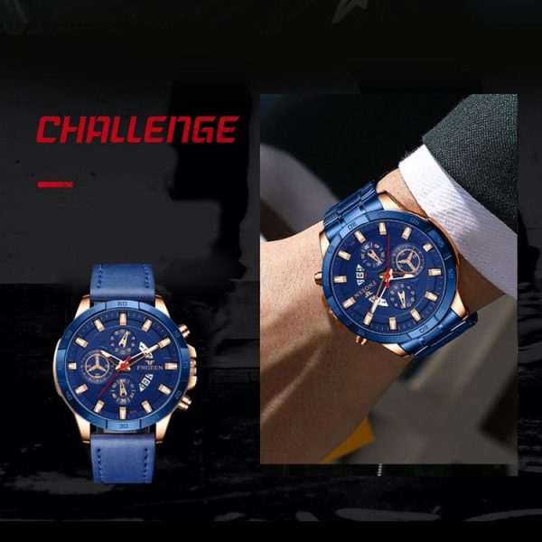 FNGEEN 5225 Multifunctional Waterproof Quartz Watch, Color: Brown Leather Rose Shell Black Surface - Image 7