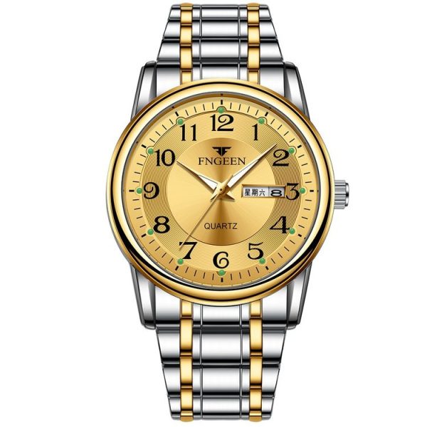 FNGEEN 7888 Large Digital Dial Quartz Steel Band Watch (Gold Gold Surface)