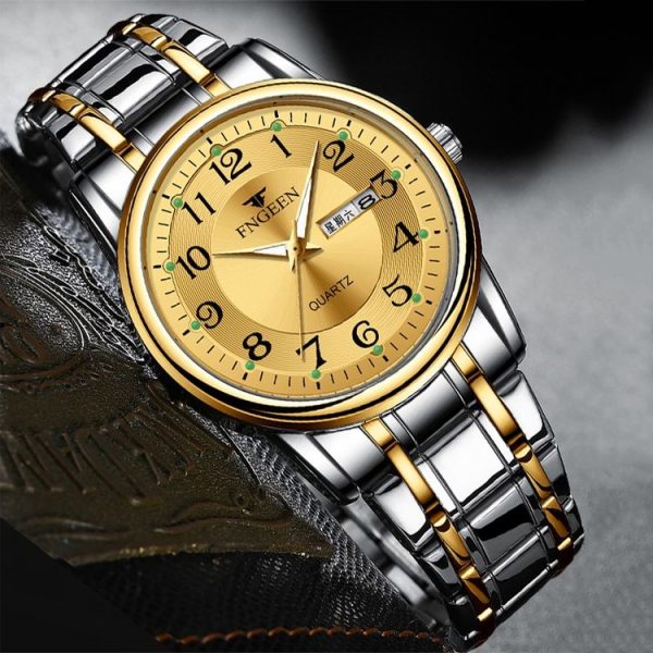 FNGEEN 7888 Large Digital Dial Quartz Steel Band Watch (Gold Gold Surface) - Image 2
