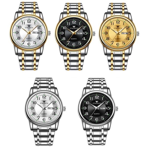 FNGEEN 7888 Large Digital Dial Quartz Steel Band Watch (Gold Gold Surface) - Image 4