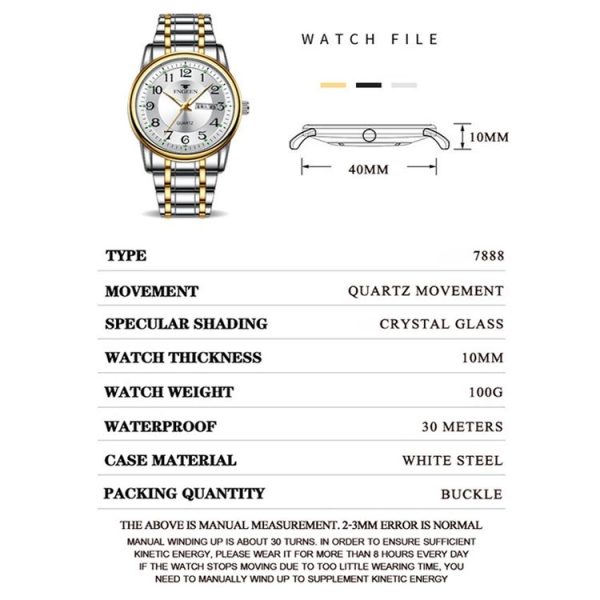 FNGEEN 7888 Large Digital Dial Quartz Steel Band Watch (Gold Gold Surface) - Image 5