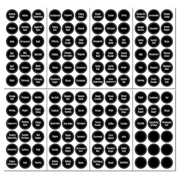 144 PCS Printed Spice Jar Labels Pantry Stickers Blackboard Stickers (Diameter 3.8cm)