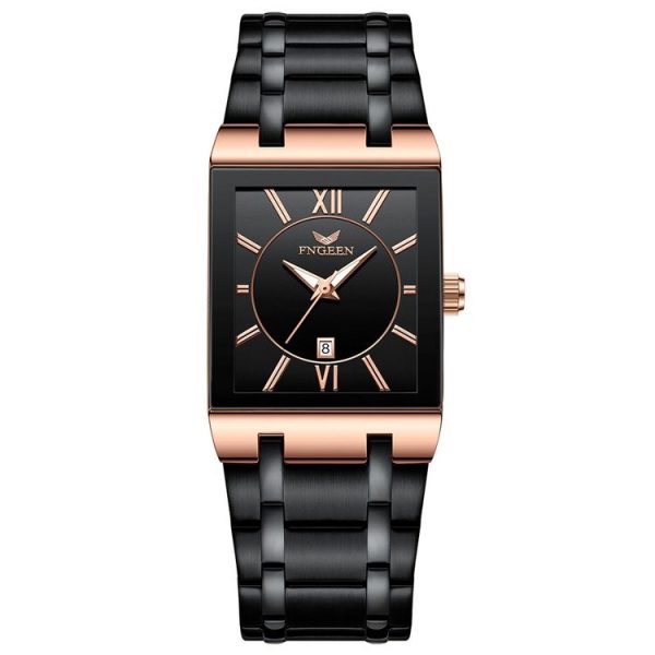 FNGEEN 3627 Waterproof Calendar Men Square Watch (Black Belt Rose Shell Black Surface)