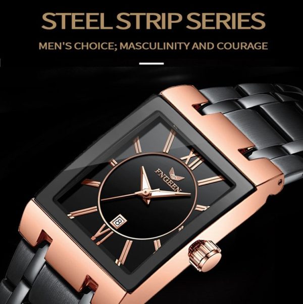 FNGEEN 3627 Waterproof Calendar Men Square Watch (Black Belt Rose Shell Black Surface) - Image 3