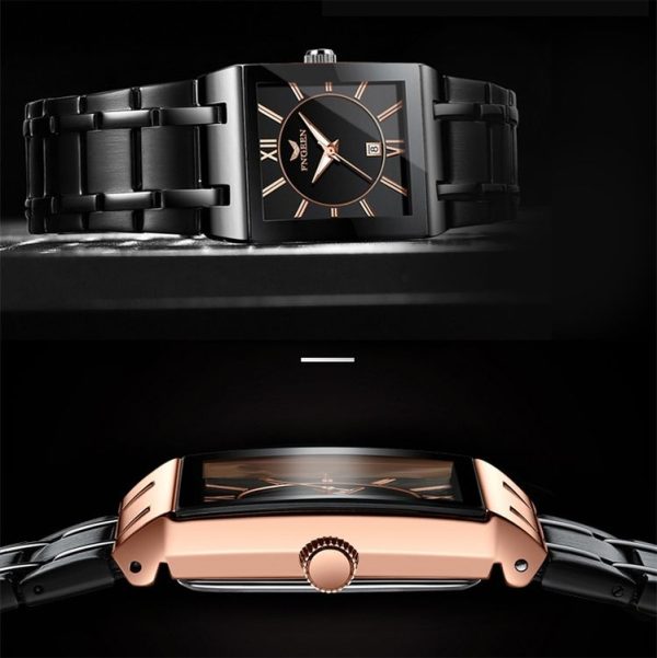 FNGEEN 3627 Waterproof Calendar Men Square Watch (Black Belt Rose Shell Black Surface) - Image 5