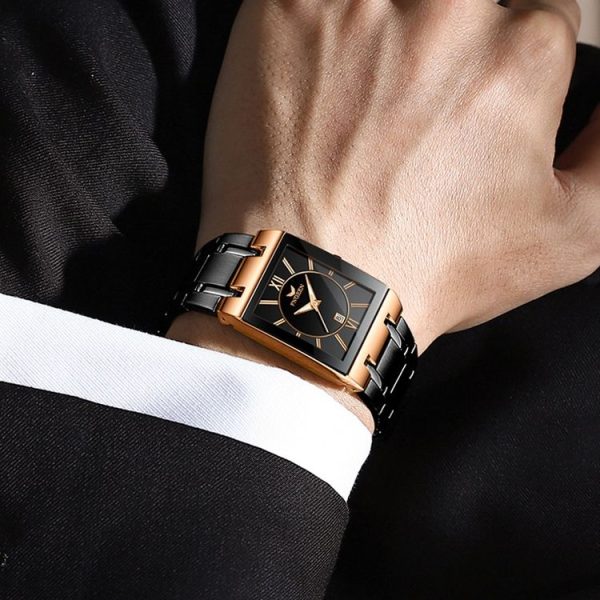 FNGEEN 3627 Waterproof Calendar Men Square Watch (Black Belt Rose Shell Black Surface) - Image 7
