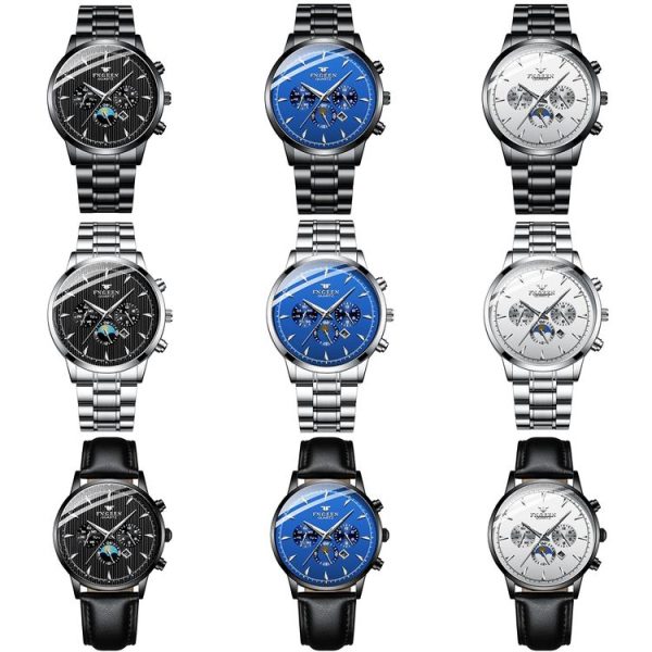 FNGEEN 5781 Multifunction Sports Waterproof Quartz Watch (Black Steel Blue Surface) - Image 2