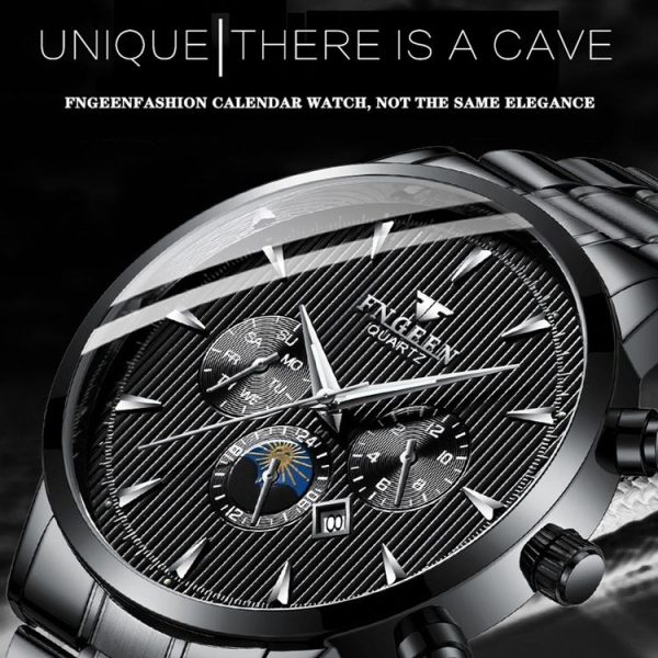 FNGEEN 5781 Multifunction Sports Waterproof Quartz Watch (Black Steel Blue Surface) - Image 4