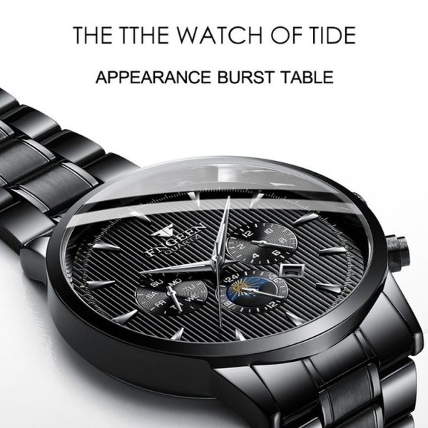FNGEEN 5781 Multifunction Sports Waterproof Quartz Watch (Black Steel Blue Surface) - Image 5