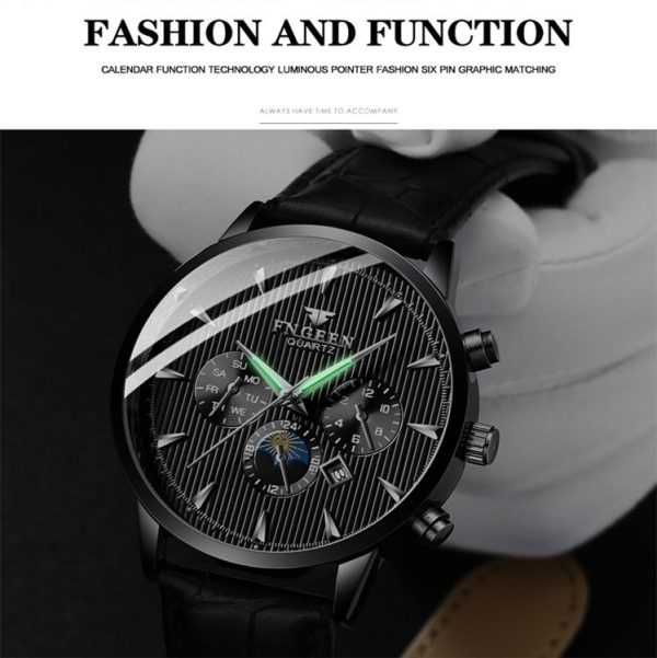 FNGEEN 5781 Multifunction Sports Waterproof Quartz Watch (Black Steel Blue Surface) - Image 6