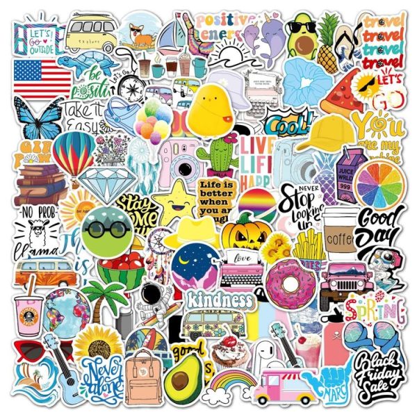 100 Pieces / Set Small Fresh Stickers Travel Waterproof Skateboard Guitar Stickers - Image 2