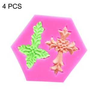 4 PCS Cross Shape Silicone Fondant Cake Mold Baking Tool (Pink)