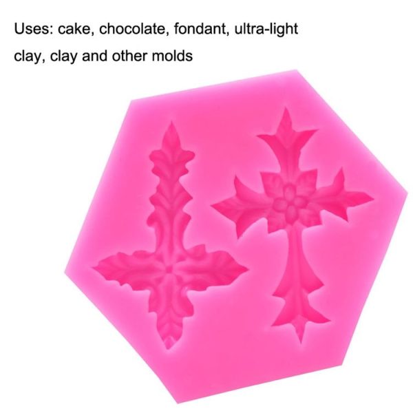 4 PCS Cross Shape Silicone Fondant Cake Mold Baking Tool (Pink) - Image 4