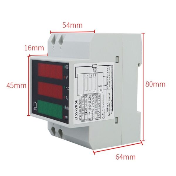 D52-2058 Wattmeter Din rail Volt Current Meter, Specification: AC200-450V Built-in CT - Image 3