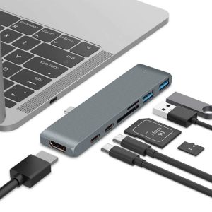 TYPE-C To 4K HDMI HUB Docking Station TF / SD Card Reader For MacBook Pro (Grey)