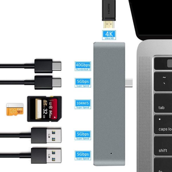 TYPE-C To 4K HDMI HUB Docking Station TF / SD Card Reader For MacBook Pro (Grey) - Image 5