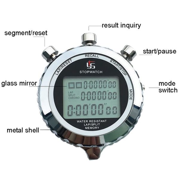 YS Metal Stopwatch 3 Rows Display Running Training Electronic Timers, Style: YS-5100 100 Memories - Image 3