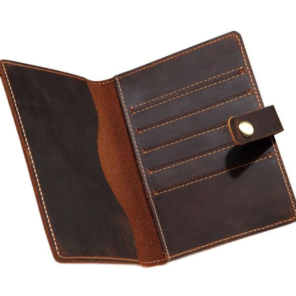Genuine Leather Passport Holder Vintage Card Holder (Dark Coffee)