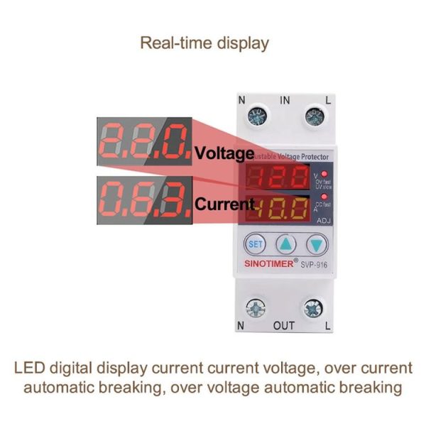 SINOTIMER SVP-916 Adjustable Self-resetting Over-voltage Under-voltage Protector, Current: 63A - Image 5