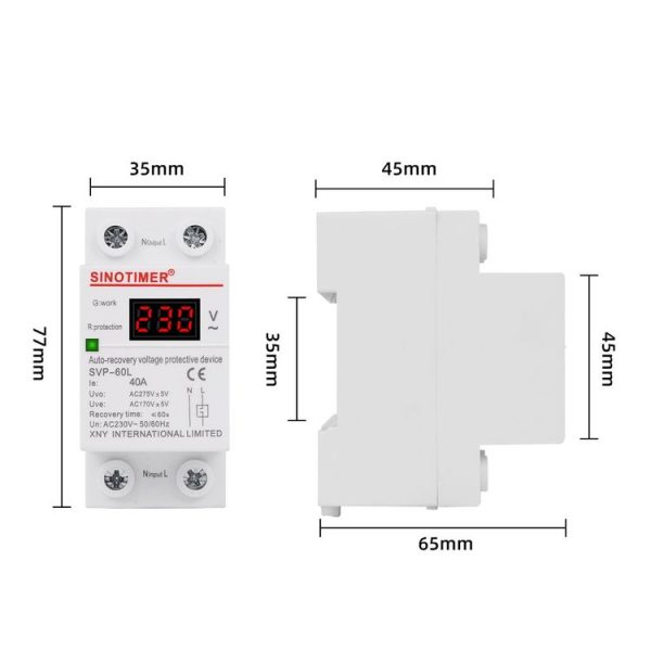 SINOTIMER 220V LED Digital Display Delay Automatic Reset Under-voltage Protector (SVP-60L) - Image 2
