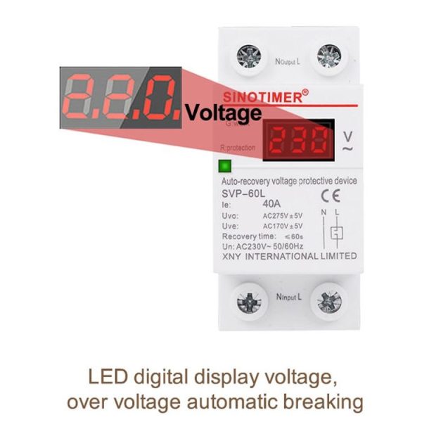 SINOTIMER 220V LED Digital Display Delay Automatic Reset Under-voltage Protector (SVP-60L) - Image 4