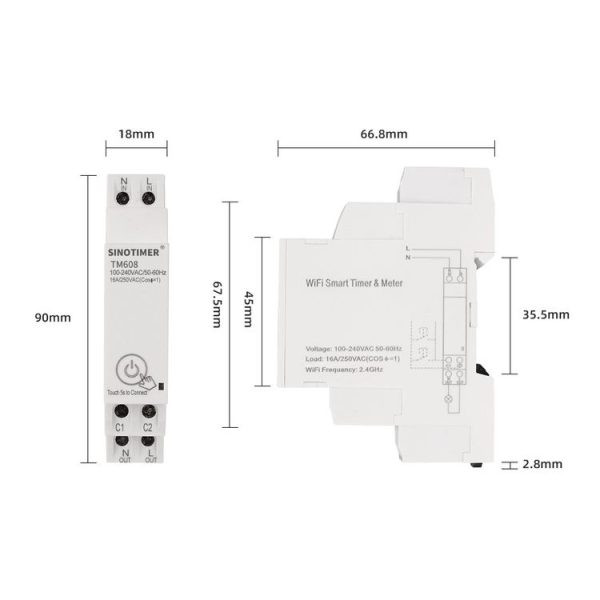 SINOTIMER TM608 Smart WiFi Single-Phase Power Meter Mobile App Home Rail Meter 16A 100-240V - Image 3