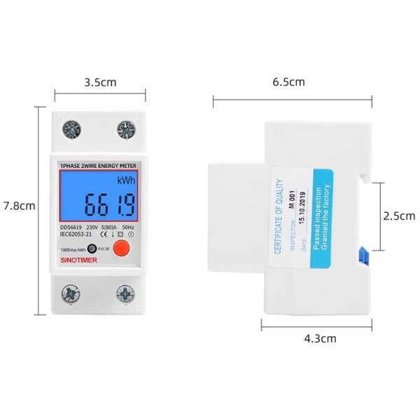SINOTIMER DDS6619-012 Backlight Display Household Single-phase Rail Energy Meter 5-80A (230V 50Hz) - Image 3