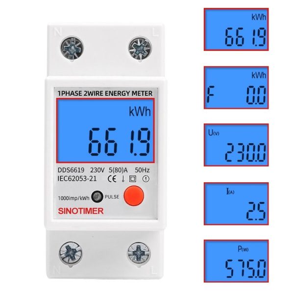 SINOTIMER DDS6619-012 Backlight Display Household Single-phase Rail Energy Meter 5-80A (230V 50Hz) - Image 6