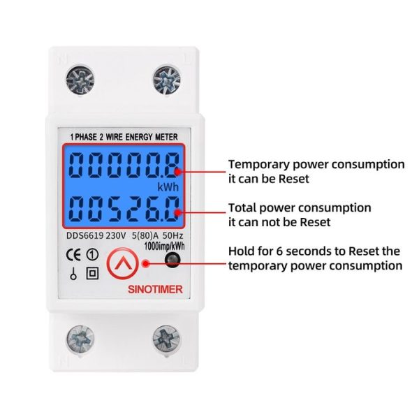SINOTIMER DDS6619-526L-2 Can Reset Zero Backlight Display Single-phase Rail Electric Energy Meter - Image 6