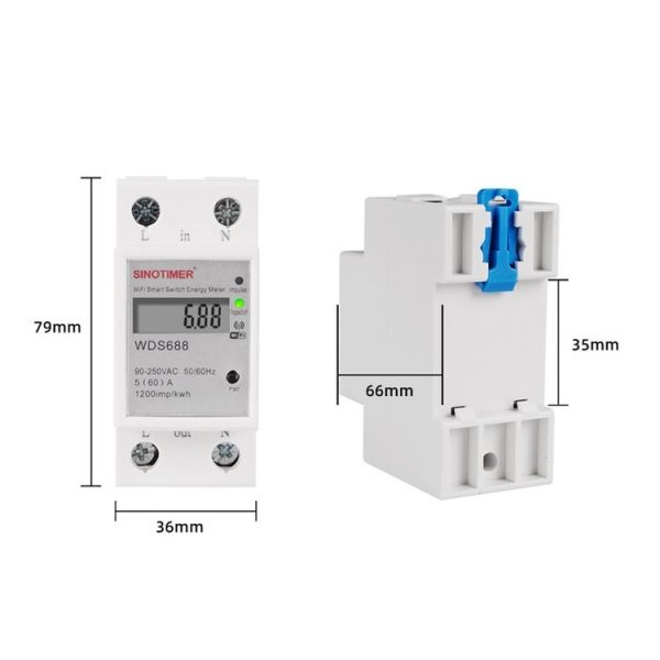 SINOTIMER WDS688 Smart WiFi Single-Phase Power Meter Mobile APP Home Rail Meter 5-60A 230V - Image 3