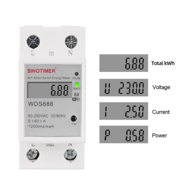 SINOTIMER WDS688 Smart WiFi Single-Phase Power Meter Mobile APP Home Rail Meter 5-60A 230V - Image 5