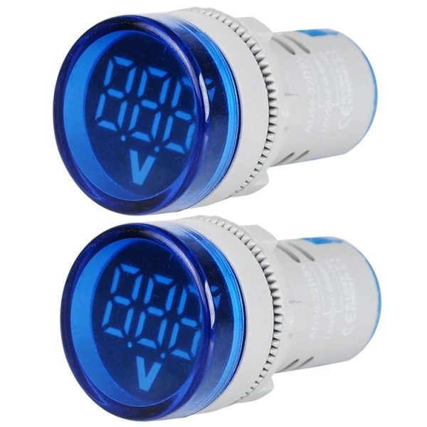 2 PCS DC Voltage Signal Indicator 22mm Round 6-100V Universal Voltmeter (ST16VD-03 Blue)