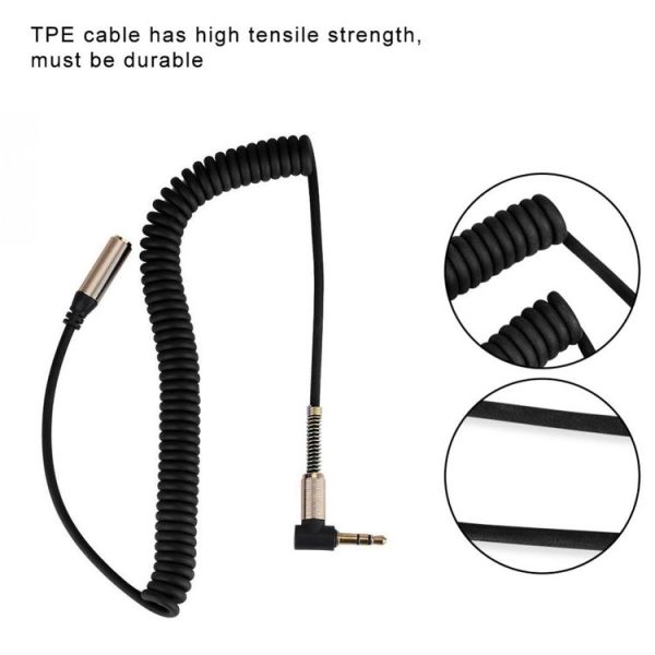 5PCS 3.5MM Male To Female Elbow Spring Retractable Audio Line, Cable Length: 1.5m (Black) - Image 2