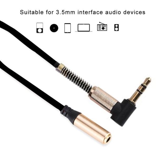 5PCS 3.5MM Male To Female Elbow Spring Retractable Audio Line, Cable Length: 1.5m (Black) - Image 4