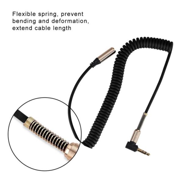 5PCS 3.5MM Male To Female Elbow Spring Retractable Audio Line, Cable Length: 1.5m (Black) - Image 5