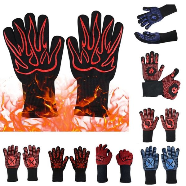 1 Pair High Temperature Resistant Silicone BBQ Gloves Anti-Scalding Gloves (BBQ Red) - Image 2