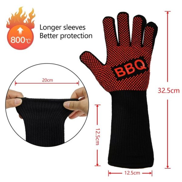1 Pair High Temperature Resistant Silicone BBQ Gloves Anti-Scalding Gloves (BBQ Red) - Image 3