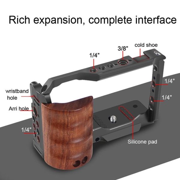 Alloy Rabbit Cage With Wooden Handle for Sony ZV-E10 Camera (Black) - Image 3