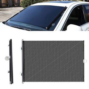 Suction Cup Car Shade Curtain Window Telescopic Roller Blind, Size: 40x125cm Black Mesh