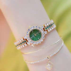 BS Bee Sister FA1580 Sparkling Full Diamond Watch Temperament Women Chain Watch (Golden Green)