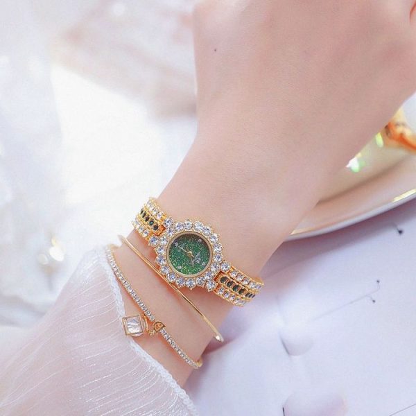 BS Bee Sister FA1580 Sparkling Full Diamond Watch Temperament Women Chain Watch (Golden Green) - Image 2
