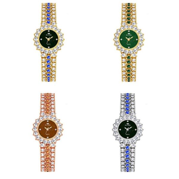 BS Bee Sister FA1580 Sparkling Full Diamond Watch Temperament Women Chain Watch (Golden Green) - Image 3