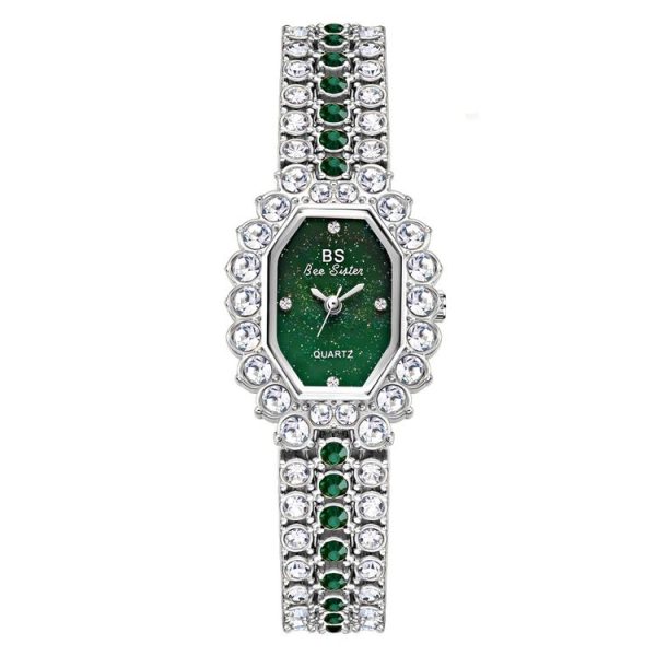 BS Bee Sister FA1581 Niche Glitter Full Diamond Women Watch (Silver Green)