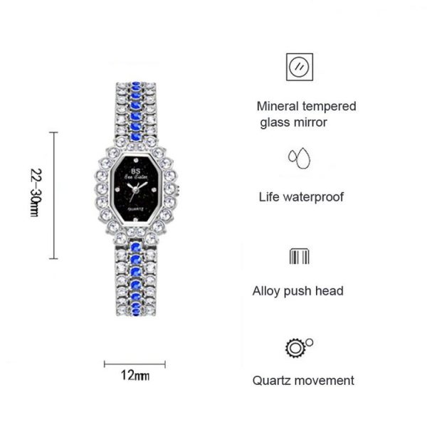 BS Bee Sister FA1581 Niche Glitter Full Diamond Women Watch (Silver Green) - Image 3