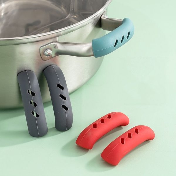 1 Pair Silicone Pot Handle Insulation Cover Iron Pot Handle Cover (Simple Gray) - Image 2