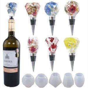 DIY Crystal Epoxy Resin Red Wine Stopper Silicone Mold, Style: 5 Molds+5 Red Wine Plug