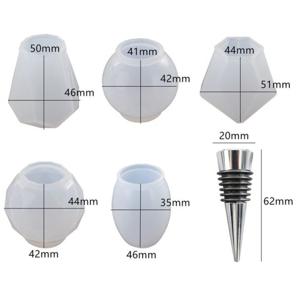 DIY Crystal Epoxy Resin Red Wine Stopper Silicone Mold, Style: 5 Molds+5 Red Wine Plug - Image 2
