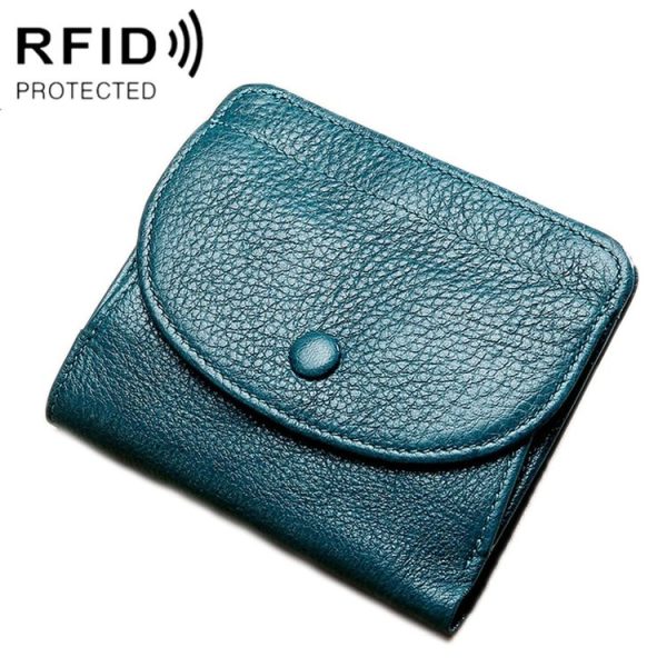 TP-195 Genuine Leather Natural Tumbled Buckle RFID Coin Purse (Blue)
