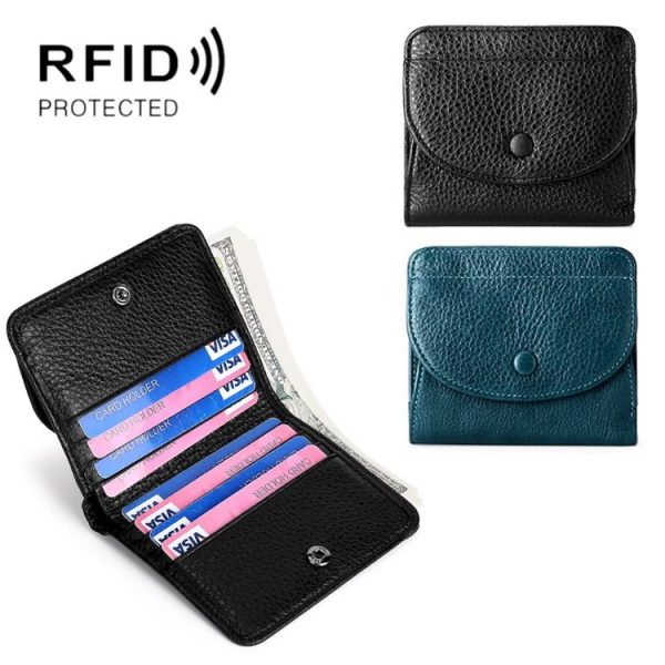 TP-195 Genuine Leather Natural Tumbled Buckle RFID Coin Purse (Blue) - Image 6